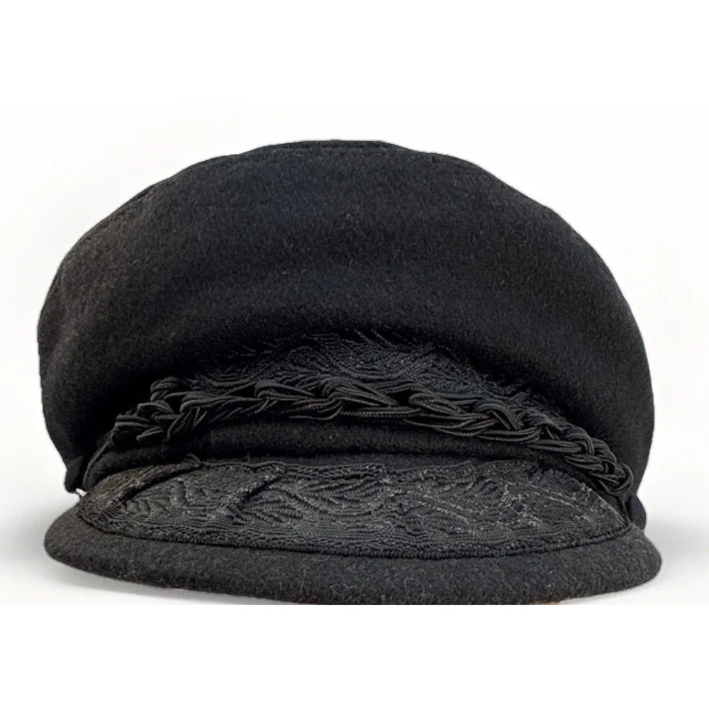 Vintage Greek Fishermans Cap Made In Greece Wool Nylon Size M - 7 1/8 Black